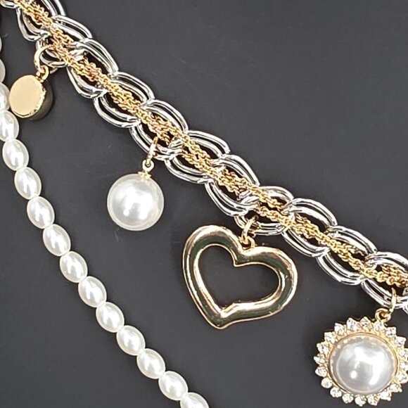 Lovers & Friends Jane Chain Belt Gold Silver Pearls Hearts Adjustable Bling New - Picture 10 of 13